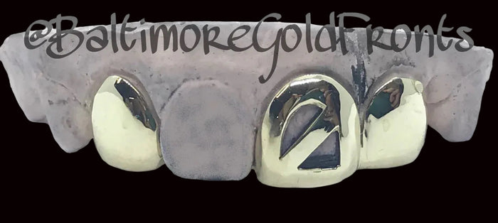 10k Gold 2 Solid 1 Open Face Slash w/ Back Bridge image 0
