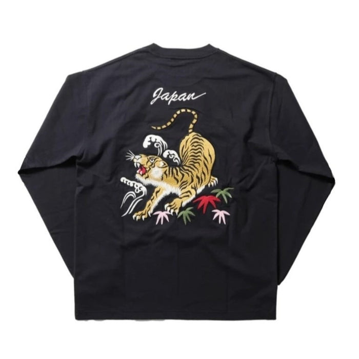 22276 US COTTON EMB L/S TEE (TIGER) - BLACK