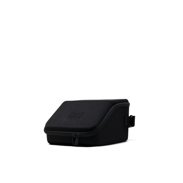 The angled view of the closed Melin 3 Hat Travel case in black