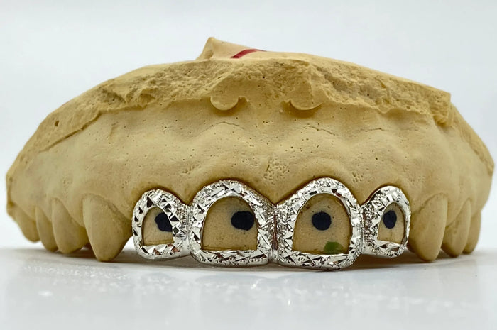 4 Silver Teeth: Open Face With Diamond Cutz On Trim image 2