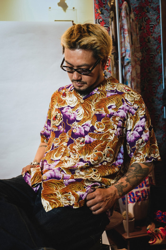 41022 ALOHA SHIRT 100 TIGER - PURPLE