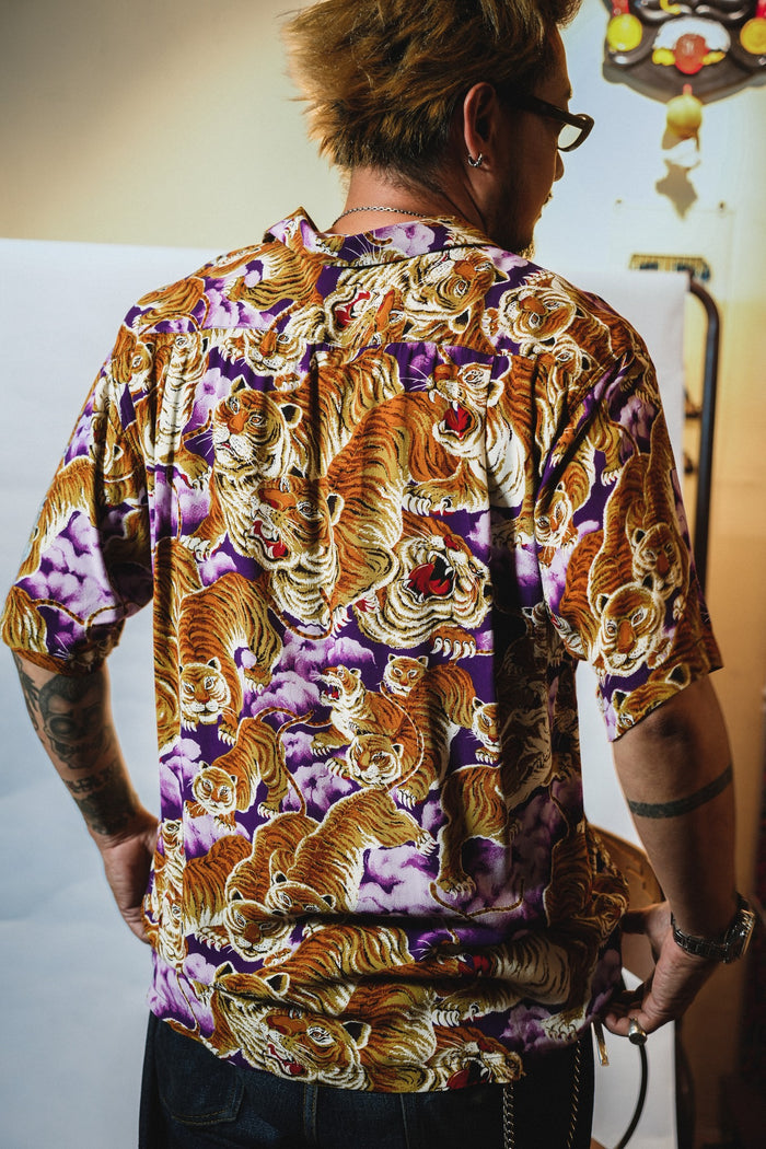 41022 ALOHA SHIRT 100 TIGER - PURPLE