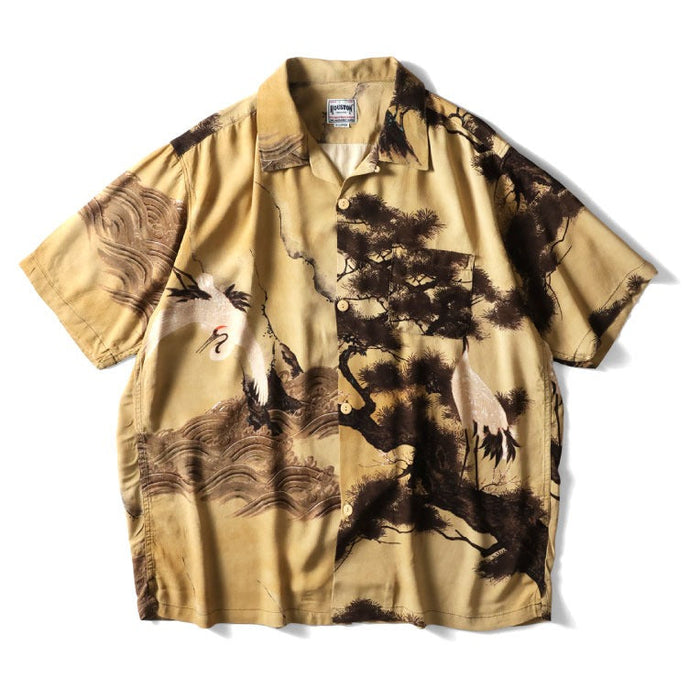 41185 x Ito Jakuchu ALOHA SHIRT (White Crane) - BEIGE