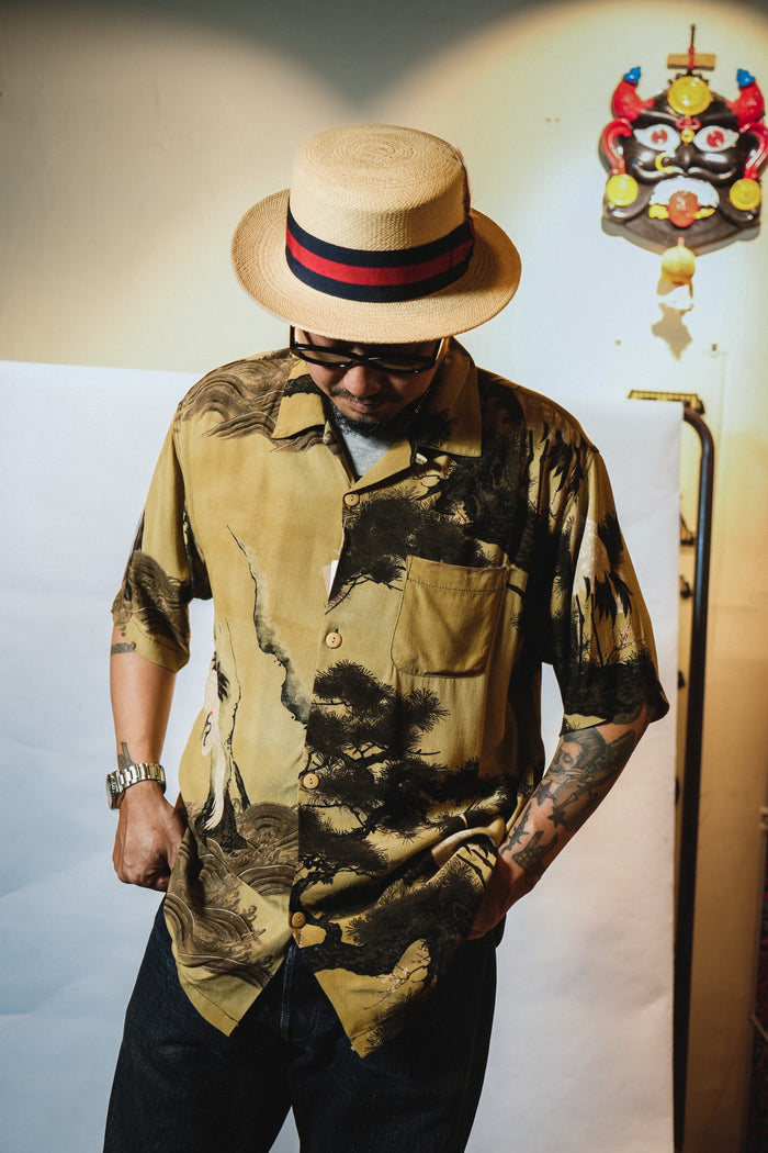 41185 x Ito Jakuchu ALOHA SHIRT (White Crane) - BEIGE