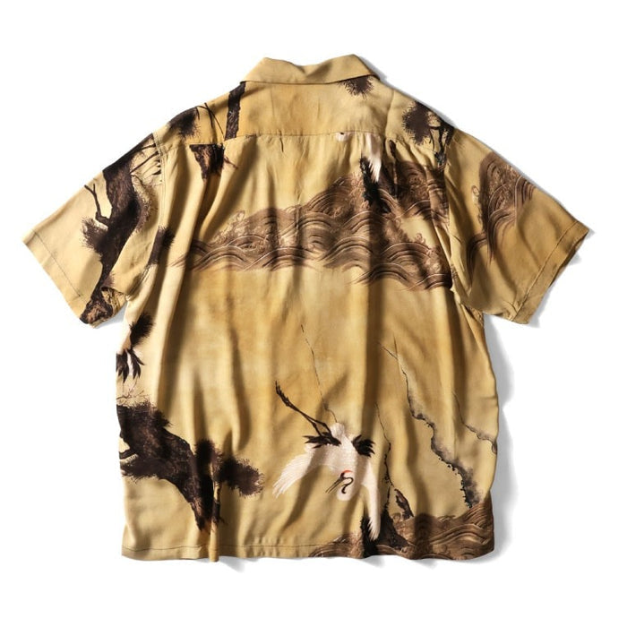 41185 x Ito Jakuchu ALOHA SHIRT (White Crane) - BEIGE