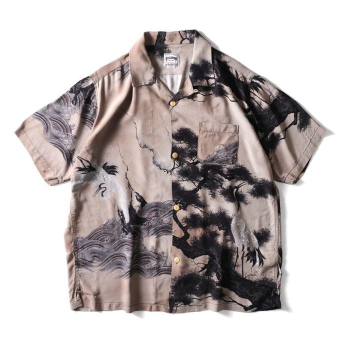 41185 x Ito Jakuchu ALOHA SHIRT (White Crane) - GREY