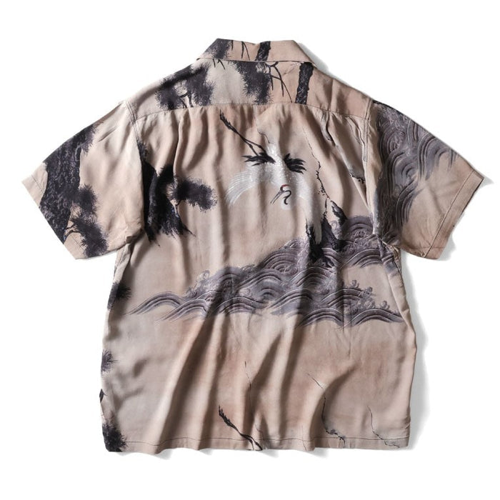 41185 x Ito Jakuchu ALOHA SHIRT (White Crane) - GREY