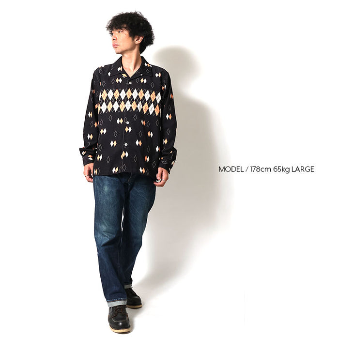 41261 PRINT CORDUROY SHIRT (ARGYLE) - BLACK