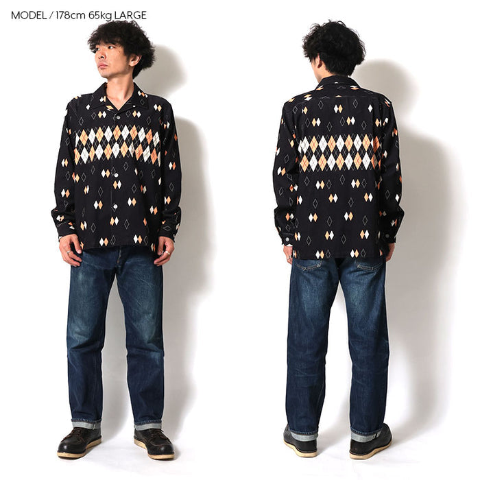 41261 PRINT CORDUROY SHIRT (ARGYLE) - BLACK