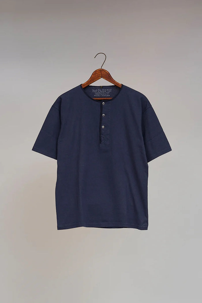50s HENLEY NECK SHIRT - NAVY