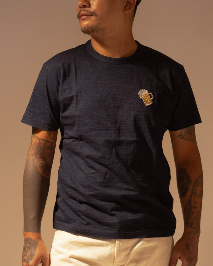 5406-2 SUMMER EMBROIDERED INDIGO TEE S/S  - BEER