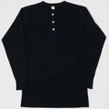 5904 4-needle Henley neck waffle long sleeve T - BLACK