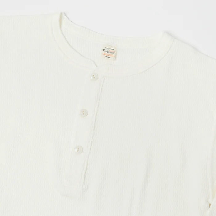 5904 4-needle Henley neck waffle long sleeve T - OFF WHITE