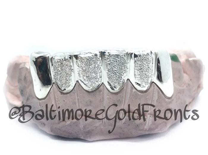6 Silver Teeth: 4 Diamond Dust w/ 2 Solid Plain Silver image 0