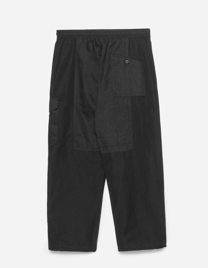 6087 UPCYCLED LOOSE CARGO TRACK PANTS - BLACK