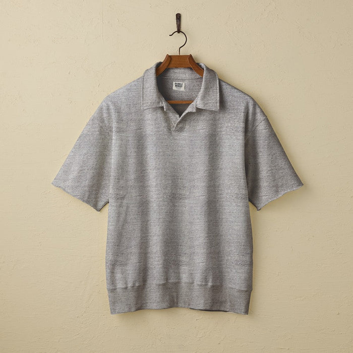 74004 CUT OFF SLEEVE SWEAT POLO SHIRT - HEATHER GREY