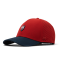 The front, angled view of the melin A-Game Americana Hydro Vintage Fit in Red / Navy