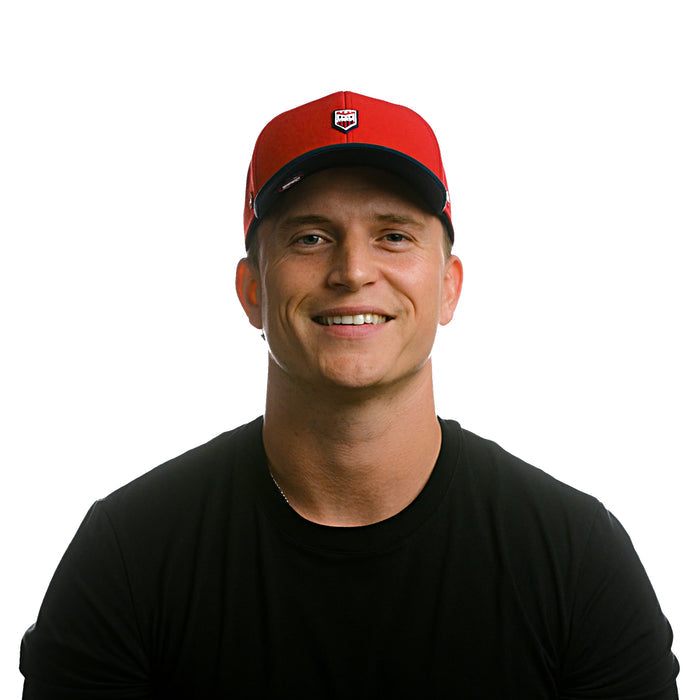 The model-image of the Melin Vintage Fit A-Game Americana Hydro hat in Red / Navy