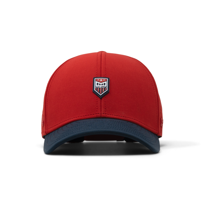 The front view of the melin A-Game Americana Hydro Vintage Fit in Red / Navy