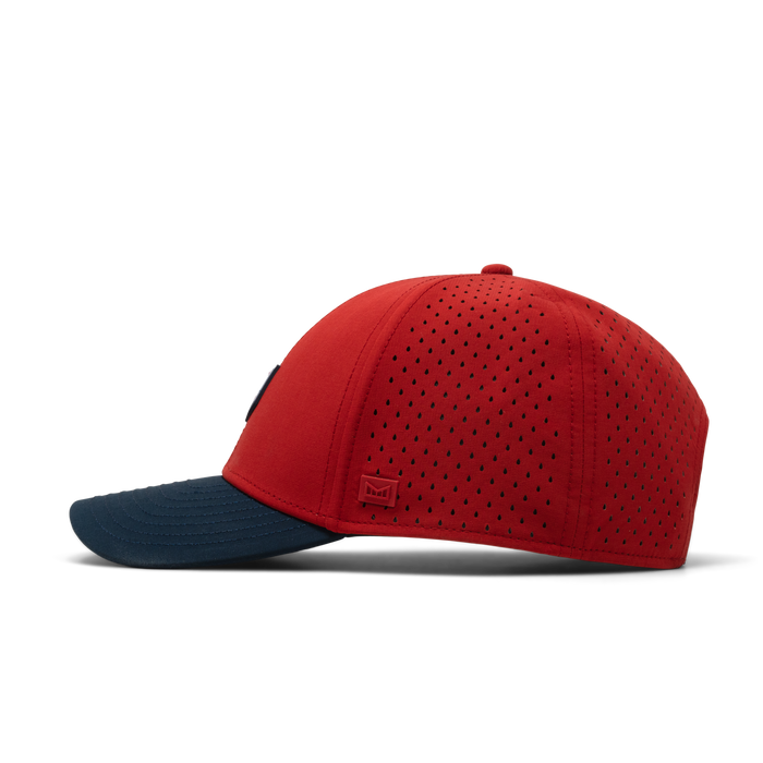 The side view of the melin A-Game Americana Hydro Vintage Fit in Red / Navy