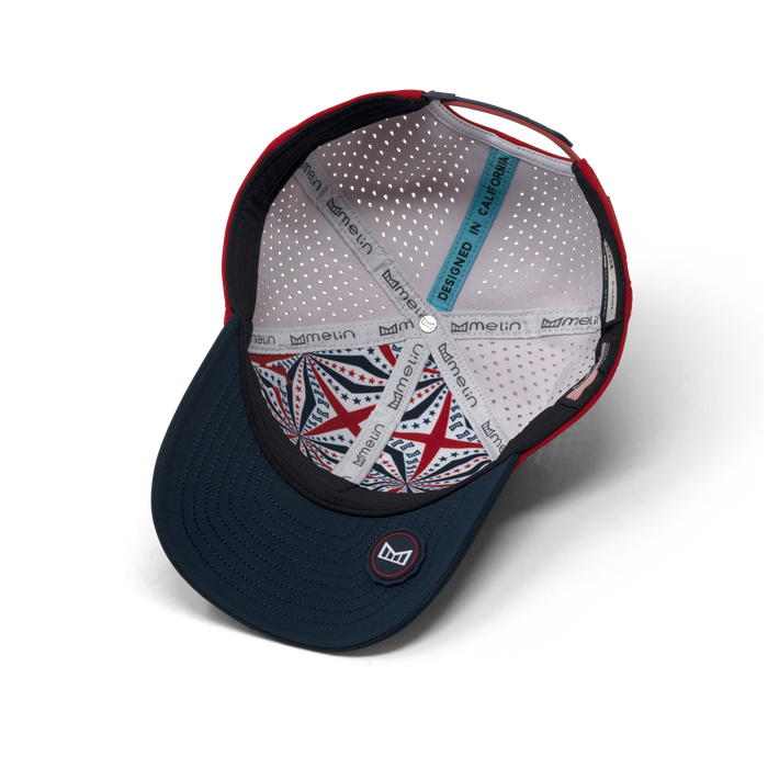 The inside view of the melin A-Game Americana Hydro Vintage Fit in Red / Navy