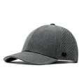 Heather charcoal baseball cap with perforated side panels and small logo patch.