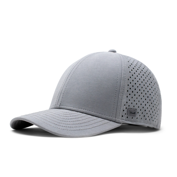 The angled view of the Melin Vintage Fit A-Game Hydro hat in gray