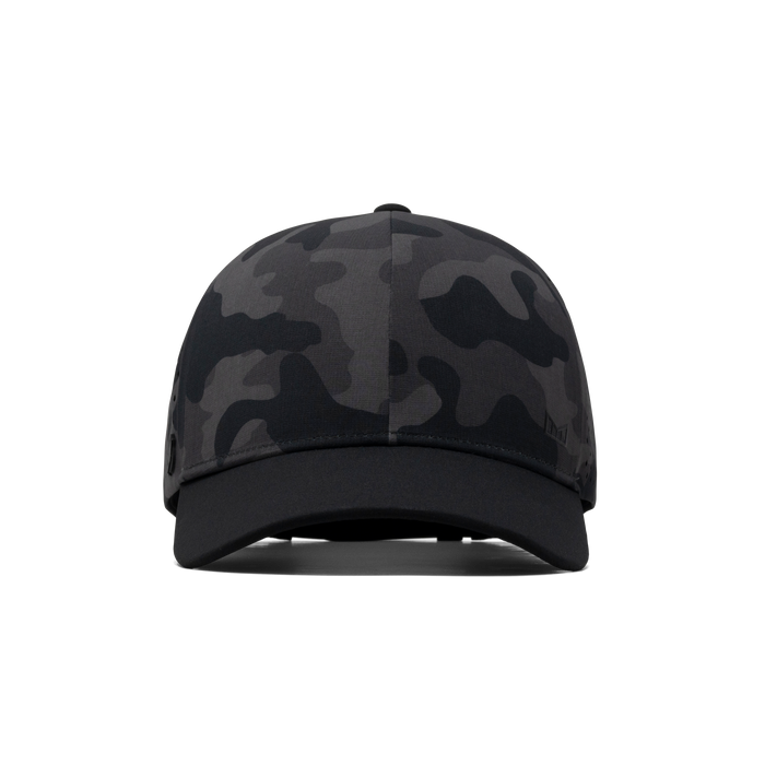 The front view of the melin A-Game Hydrolite  Vintage Fit in  Black Camo