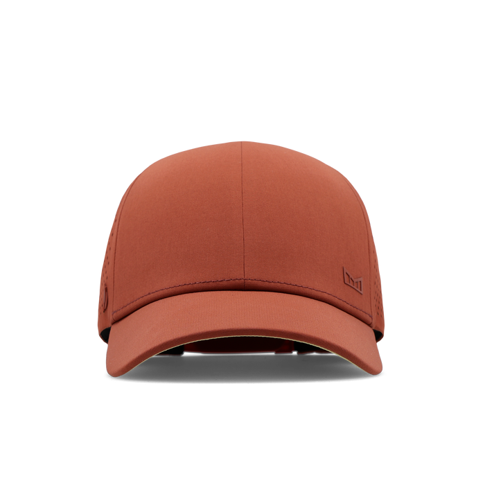 The frontal view of the melin Vintage Fit A-Game Hydrolite hat in burnt brick
