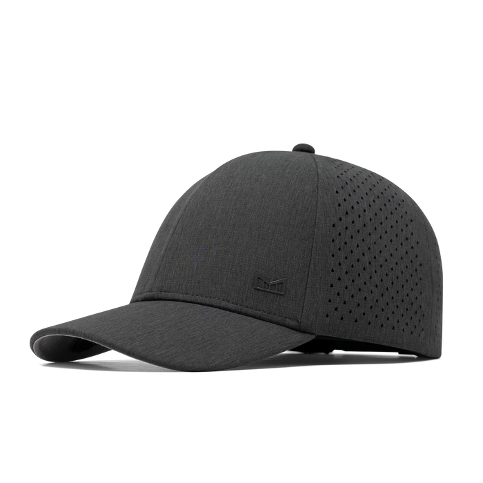The front, angled view of the melin A-Game Hydrolite  Vintage Fit in  Heather Charcoal