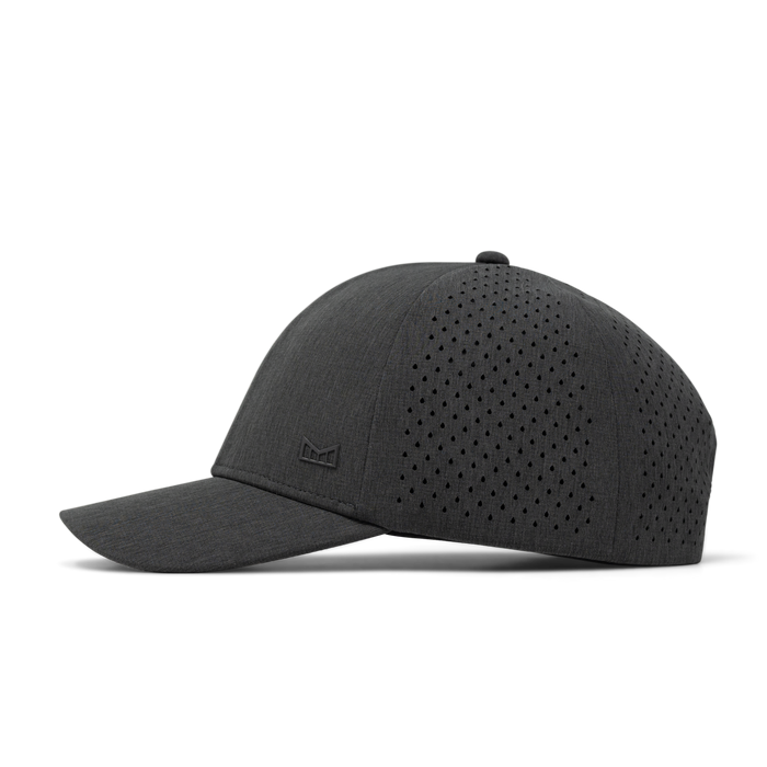 The side view of the melin A-Game Hydrolite  Vintage Fit in  Heather Charcoal