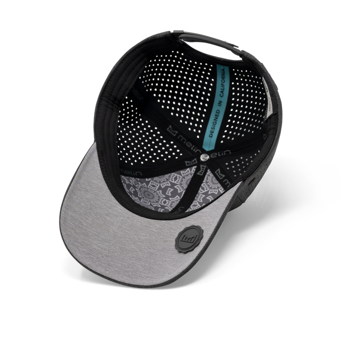 The inside view of the melin A-Game Hydrolite  Vintage Fit in  Heather Charcoal