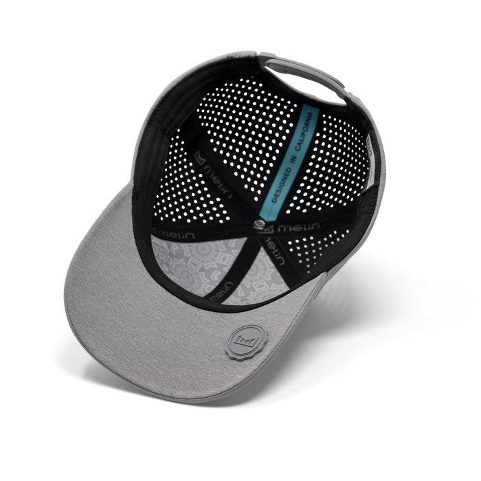 The inside view of the melin A-Game Hydrolite  Vintage Fit in  Heather Grey