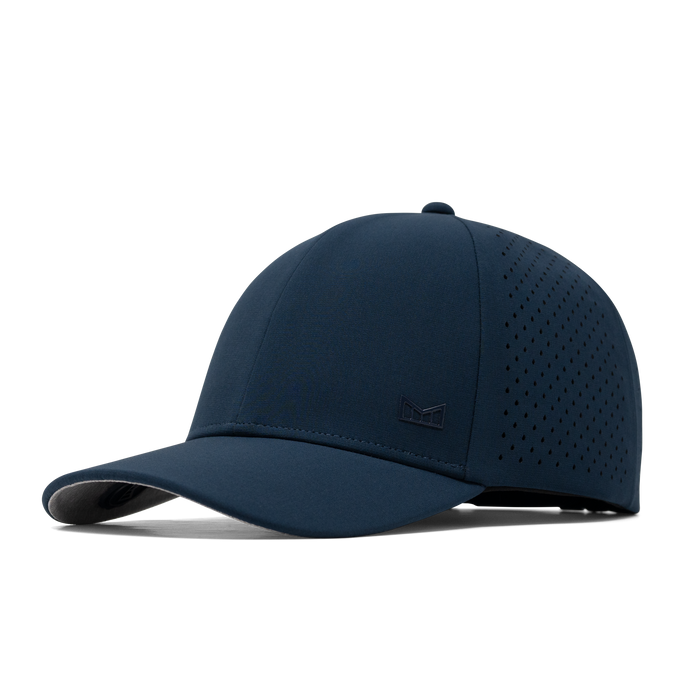 The front, angled view of the melin A-Game Hydrolite  Vintage Fit in  Navy