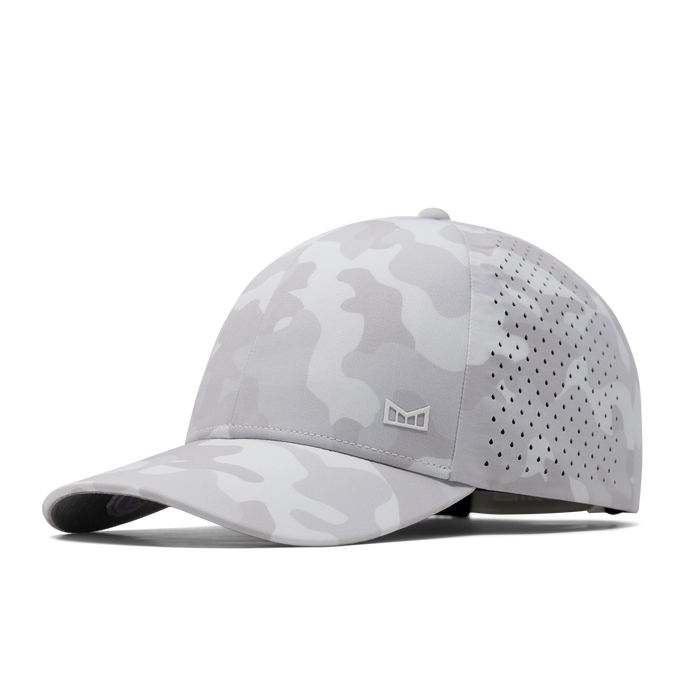 The front, angled view of the melin A-Game Hydrolite  Vintage Fit in  Snow Camo