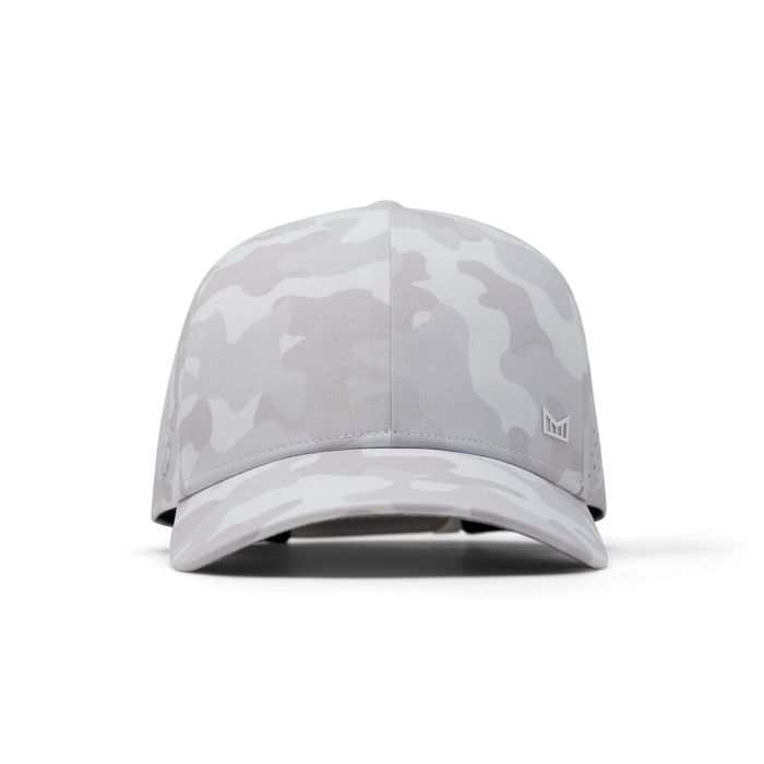 The front view of the melin A-Game Hydrolite  Vintage Fit in  Snow Camo