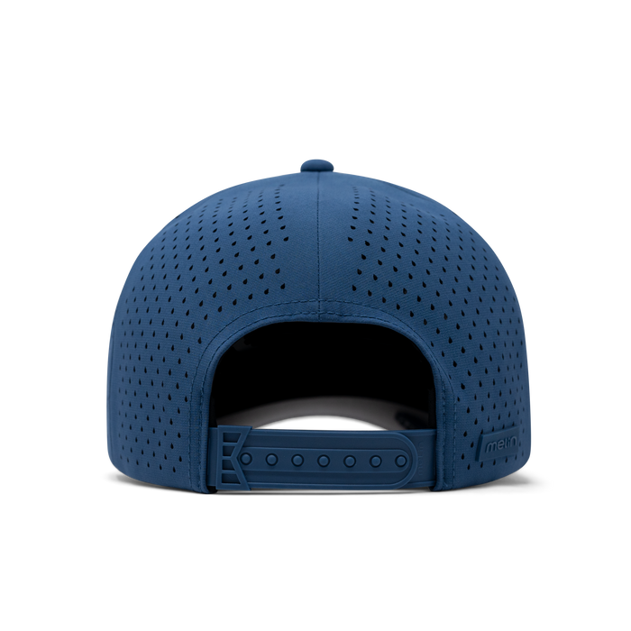 The back view of melin's A-Game Hydrolite snapback hat in Steel Blue