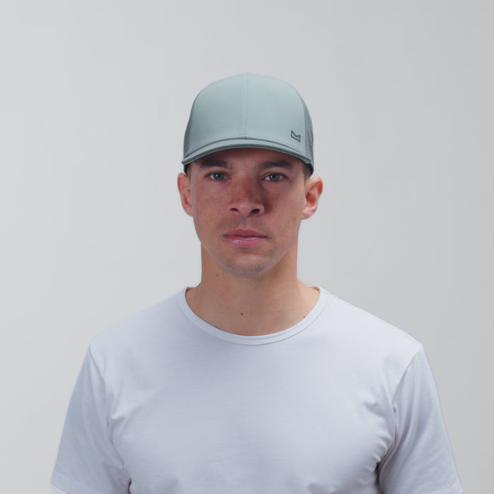 The model-image view of the melin Vintage Fit A-Game Hydrolite hat in Stormy Blue
