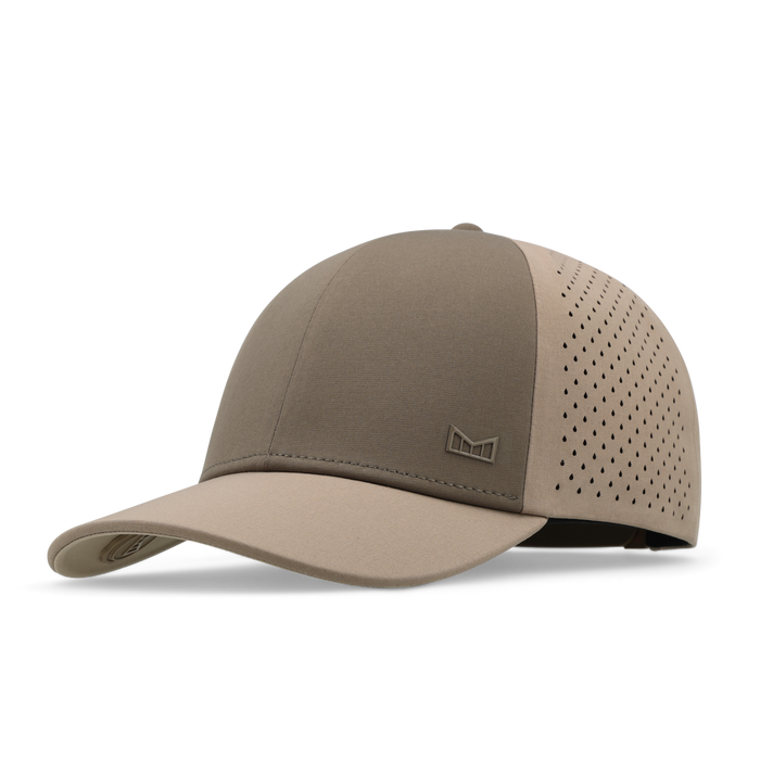 The angled view of the melin Vintage Fit A-Game Hydrolite hat in teak