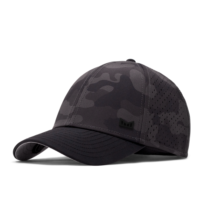 The front, angled view of the melin A-Game Icon Hydro  Vintage Fit in  Black Camo
