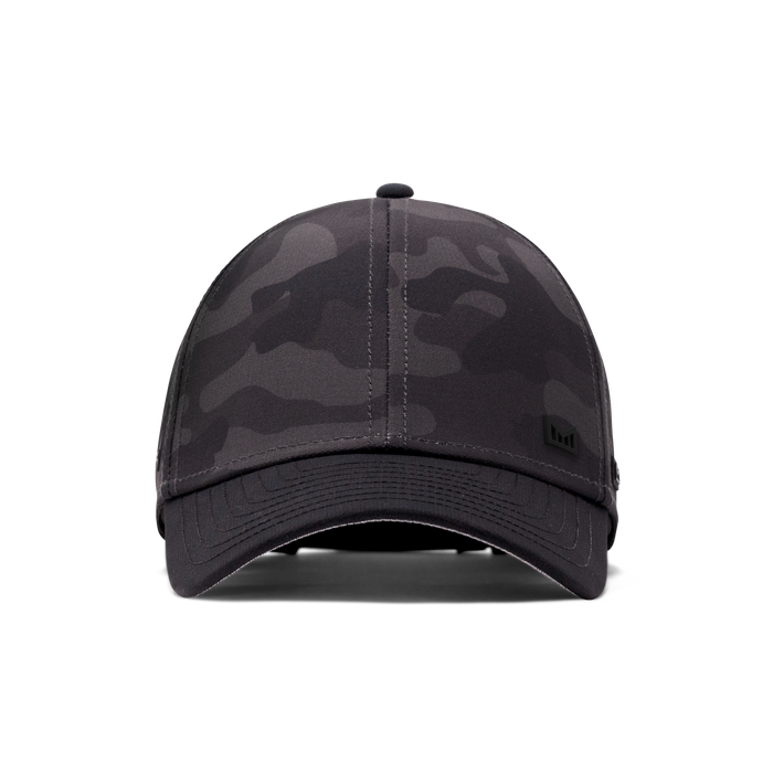 The front view of the melin A-Game Icon Hydro  Vintage Fit in  Black Camo