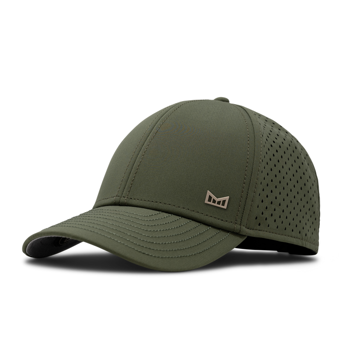 The front, angled view of the melin A-Game Icon Hydro  Vintage Fit in  Canopy / Khaki