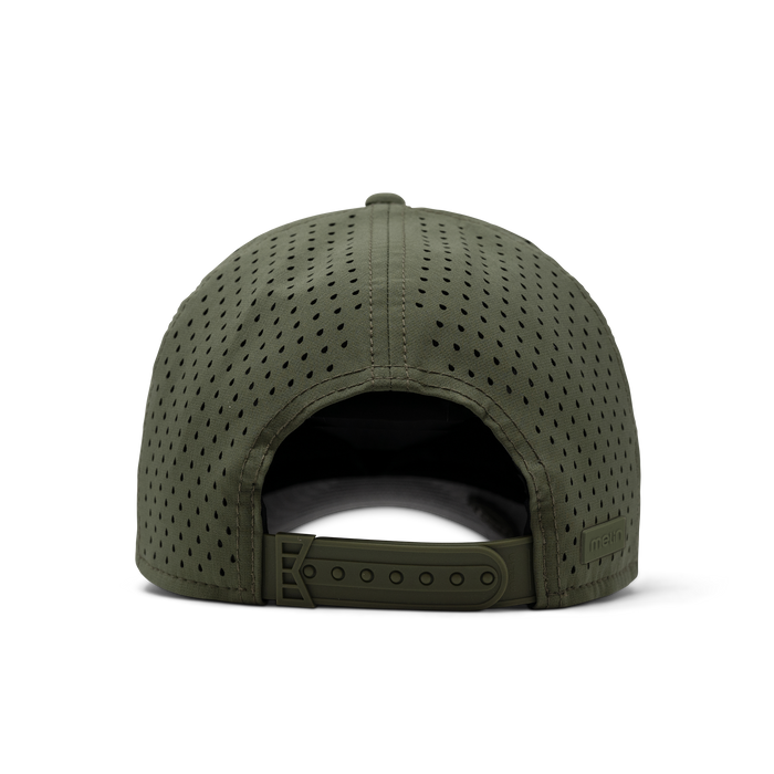 The back view of the melin A-Game Icon Hydro  Vintage Fit in  Canopy / Khaki
