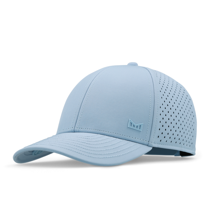 The front, angled view of the melin A-Game Icon Hydro  Vintage Fit in  Cashmere Blue
