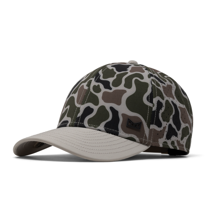 The front, angled view of the melin A-Game Icon Hydro  Vintage Fit in  Duck Camo