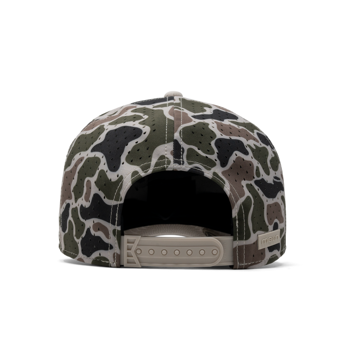 The back view of the melin A-Game Icon Hydro  Vintage Fit in  Duck Camo