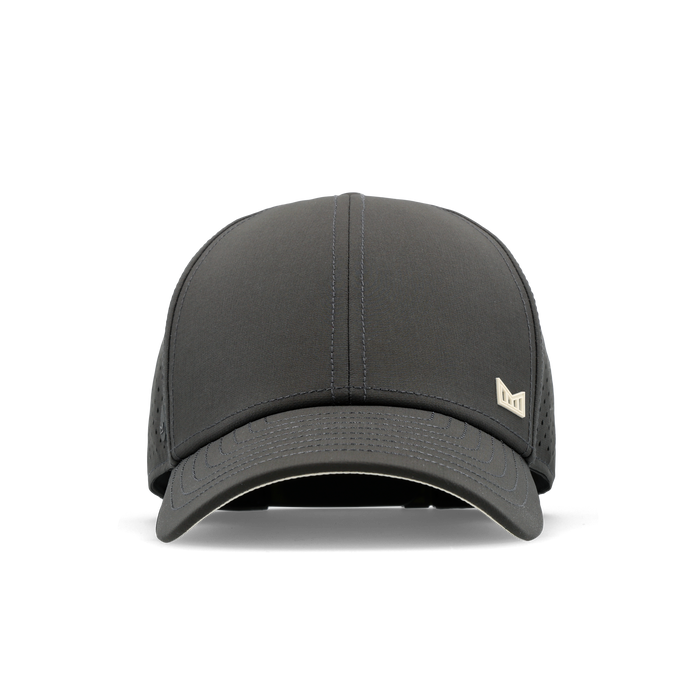 The frontal view of the melin Vintage Fit A-Game Icon Hydro hat in faded black