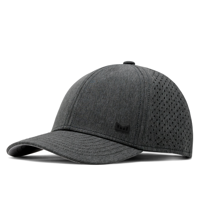 The front, angled view of the melin A-Game Icon Hydro  Vintage Fit in  Heather Charcoal