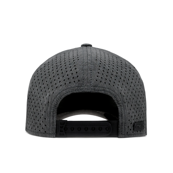 The back view of the melin A-Game Icon Hydro  Vintage Fit in  Heather Charcoal