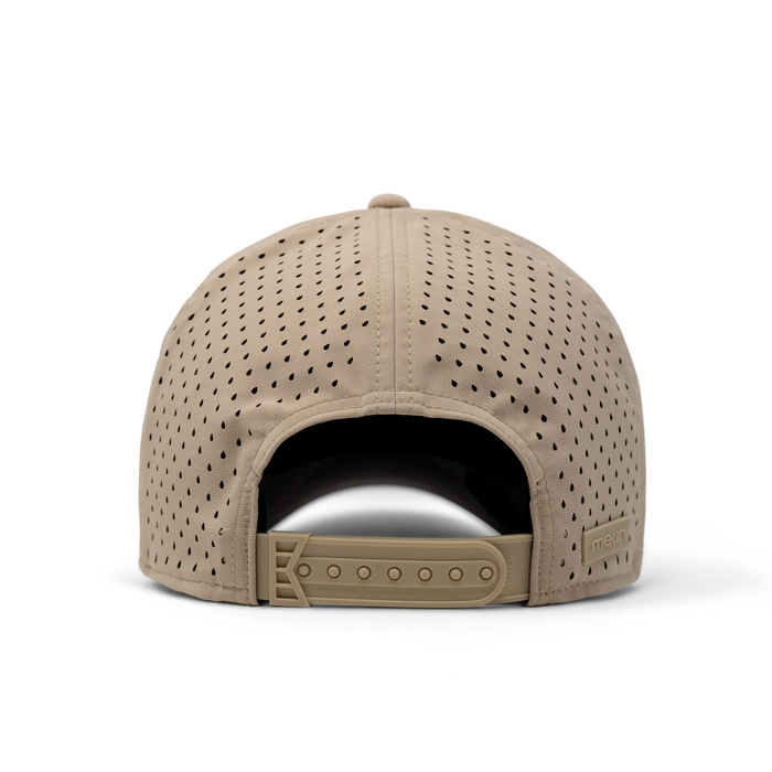The back view of the melin A-Game Icon Hydro  Vintage Fit in  Khaki